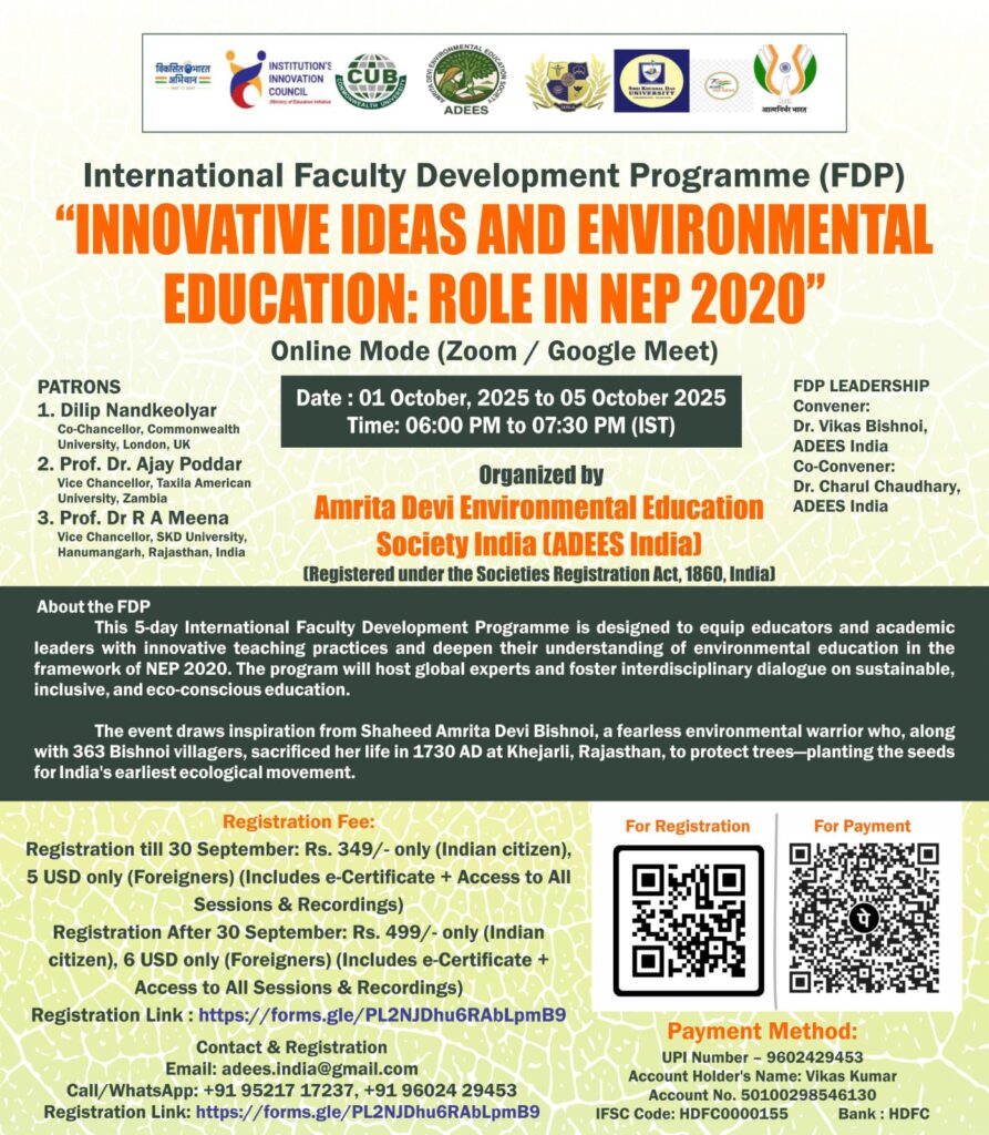 International FDP – Theme: Innovative Ideas and Environmental Education: Role in NEP 2020